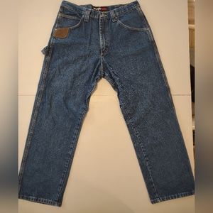 Men's Wrangler Riggs Workwear Jeans 34x30 5 Pocket Carpenter Dark Wash EUC
